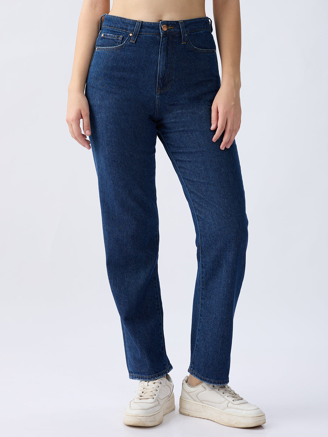 Spykar Dark Blue High Rise Straight Fit Casual Jeans For Women