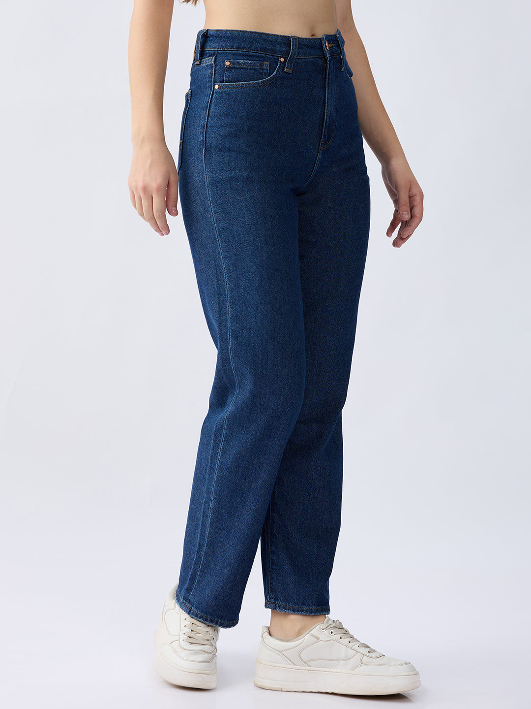 Spykar Dark Blue High Rise Straight Fit Casual Jeans For Women