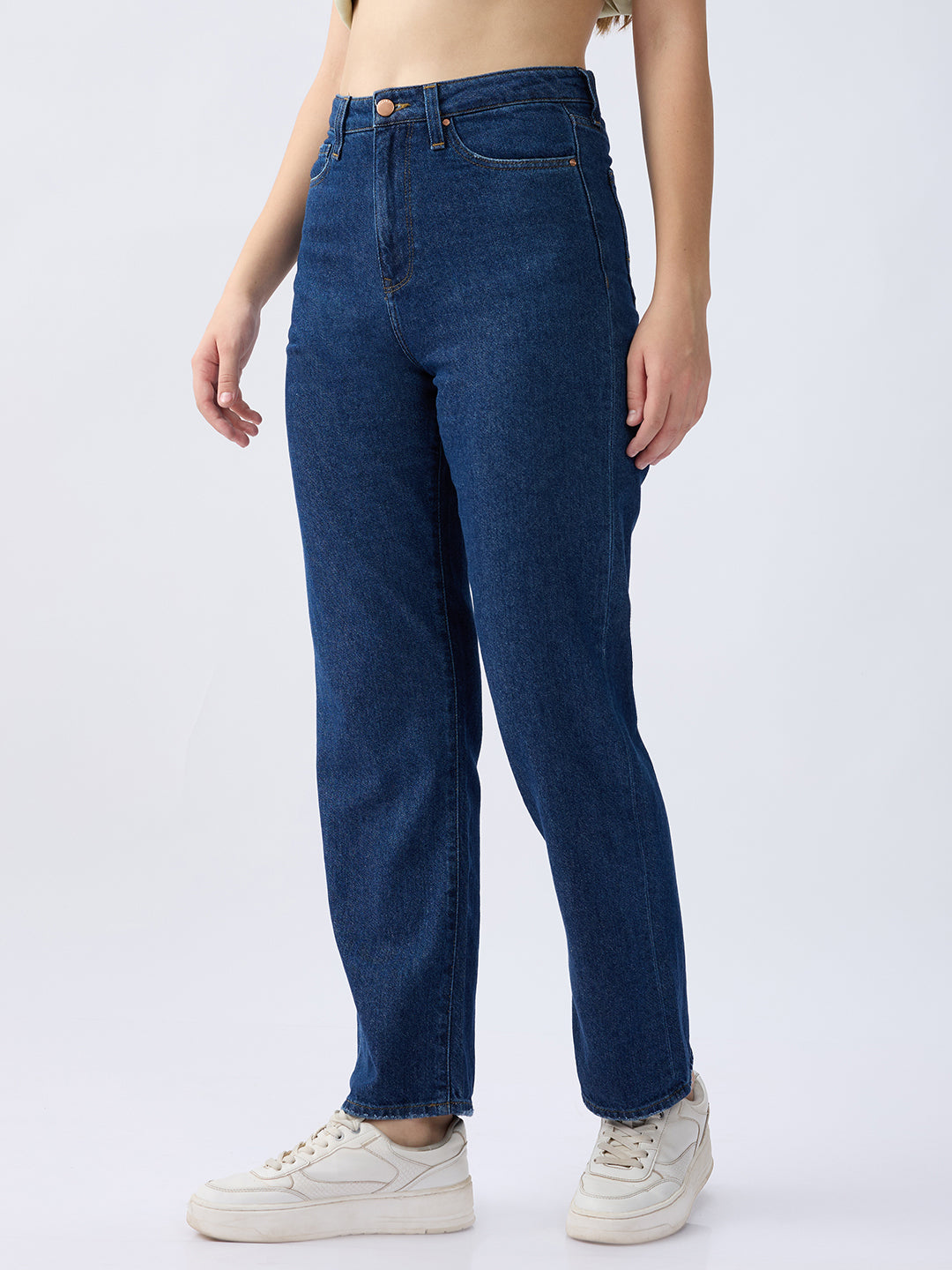 Spykar Dark Blue High Rise Straight Fit Casual Jeans For Women