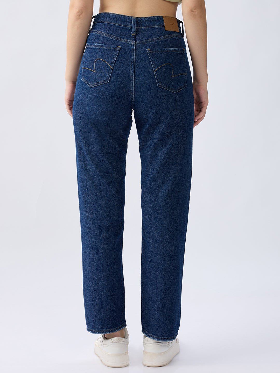 Spykar Dark Blue High Rise Straight Fit Casual Jeans For Women