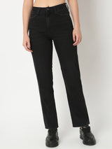 Women Bella Jeans Straight Fit Black High Rise