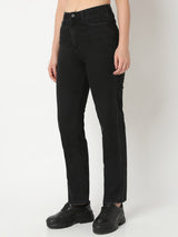 Women Bella Jeans Straight Fit Black High Rise