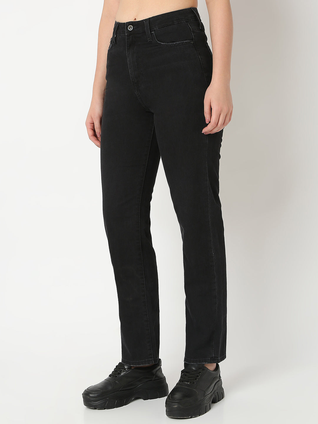 Women Bella Jeans Straight Fit Black High Rise