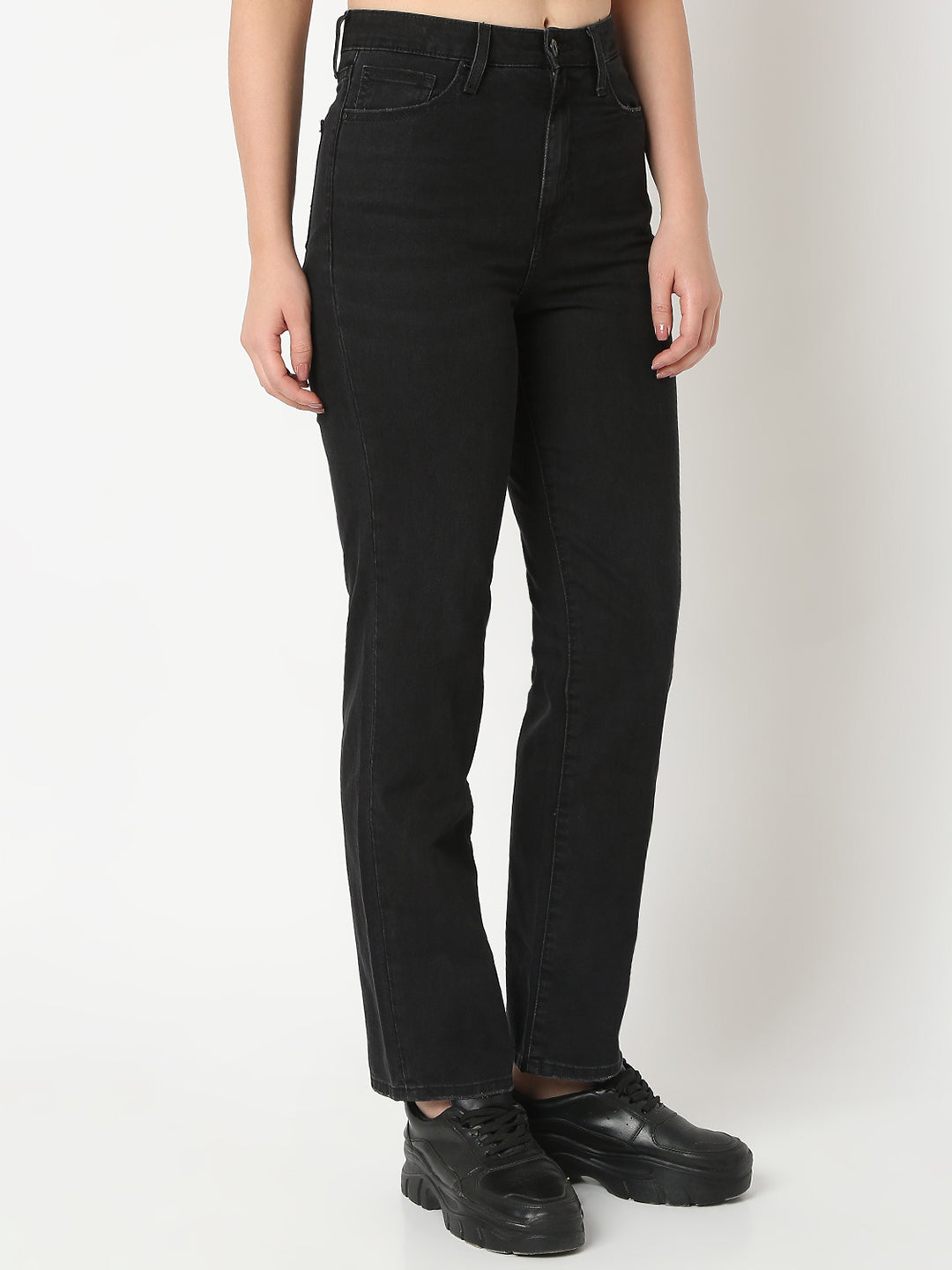 Women Bella Jeans Straight Fit Black High Rise