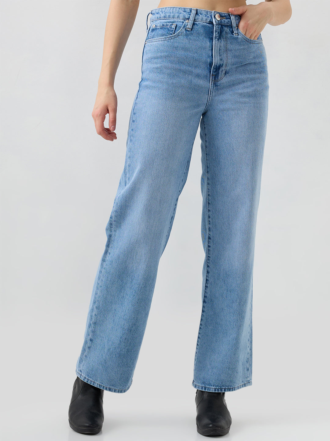 Women Jeans Straight Fit Blue High Rise