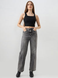Women Bella Jeans Straight Fit Grey High Rise