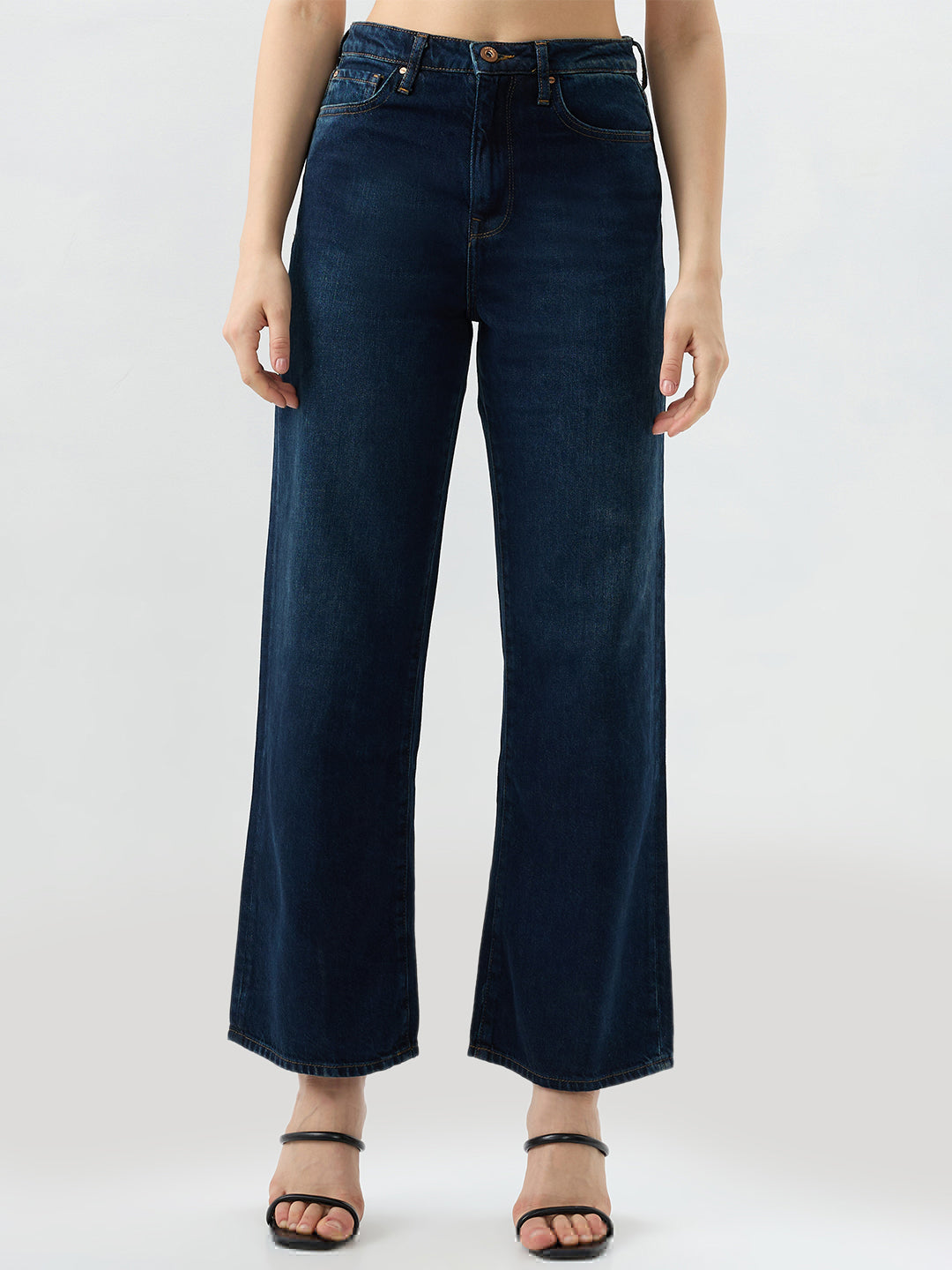 Spykar Dark Blue Straight Fit Mid Rise Jeans For Women