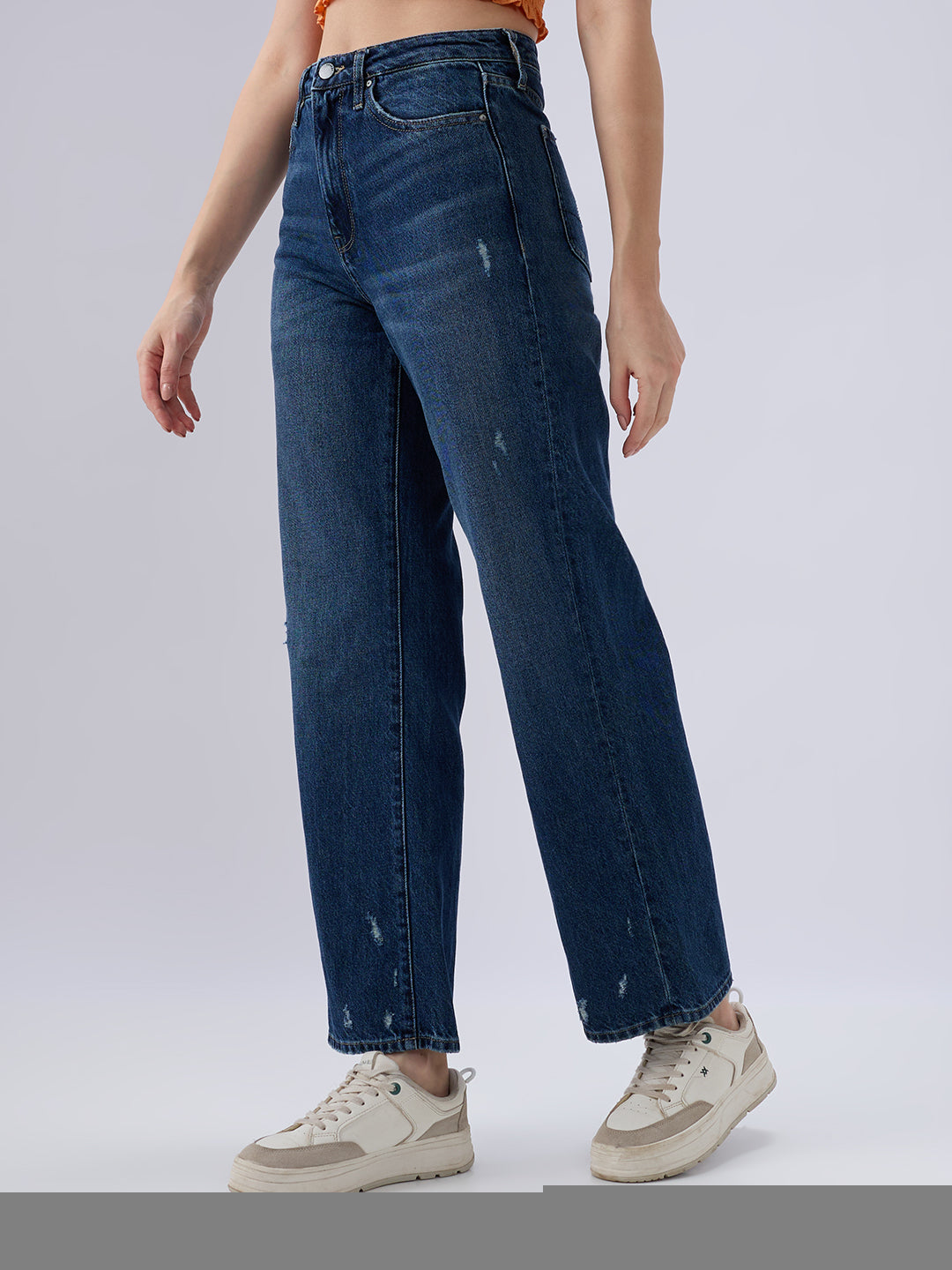 Spykar Dark Blue Straight Fit Mid Rise Jeans For Women