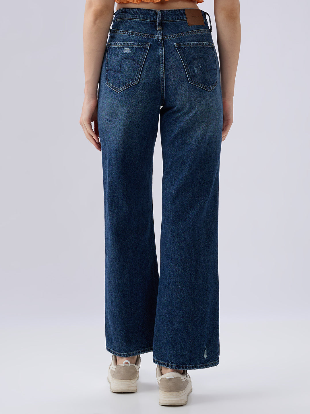 Spykar Dark Blue Straight Fit Mid Rise Jeans For Women