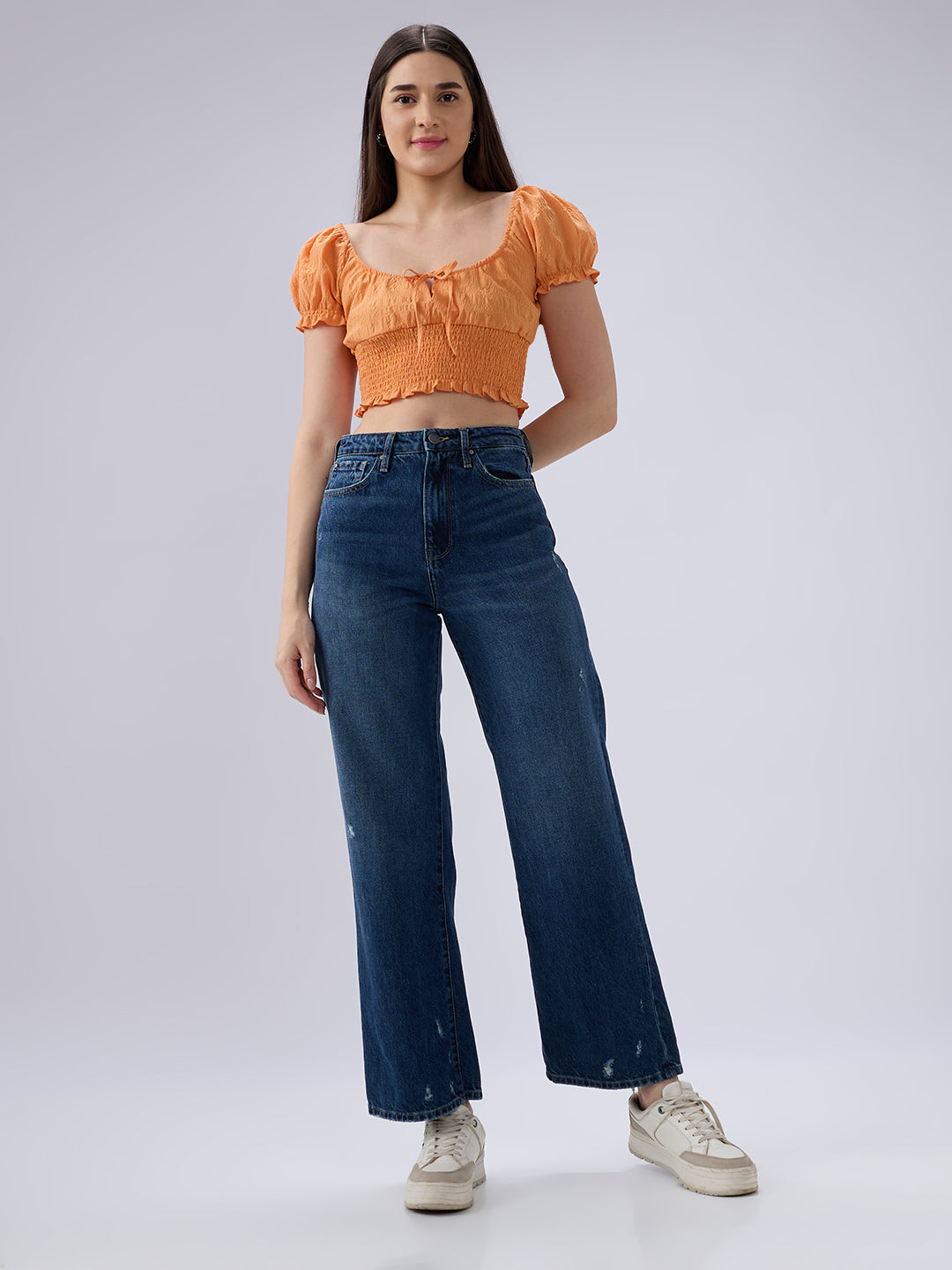 Spykar Dark Blue Straight Fit Mid Rise Jeans For Women