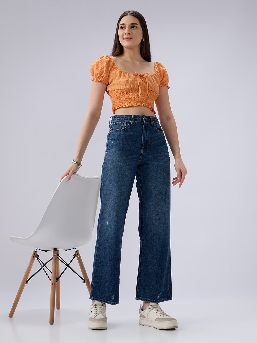 Spykar Dark Blue Straight Fit Mid Rise Jeans For Women