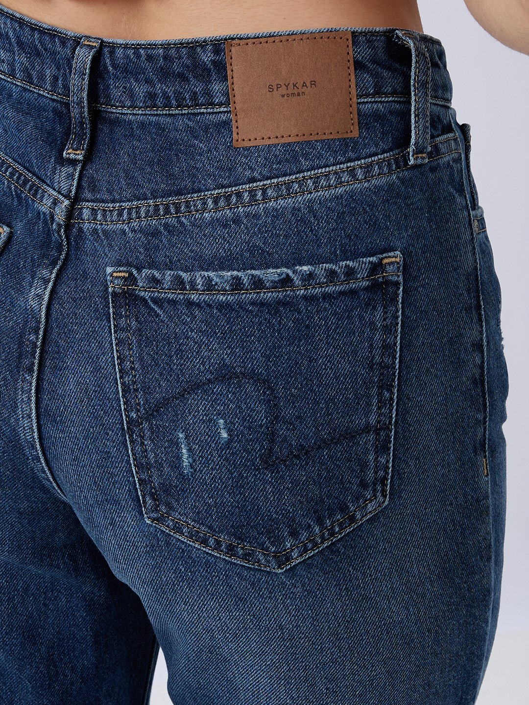 Spykar Dark Blue Straight Fit Mid Rise Jeans For Women
