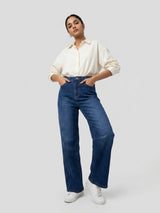 Women Bella Jeans Straight Fit Mid Blue High Rise