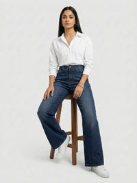 Women Bella Jeans Straight Fit Dark Blue High Rise