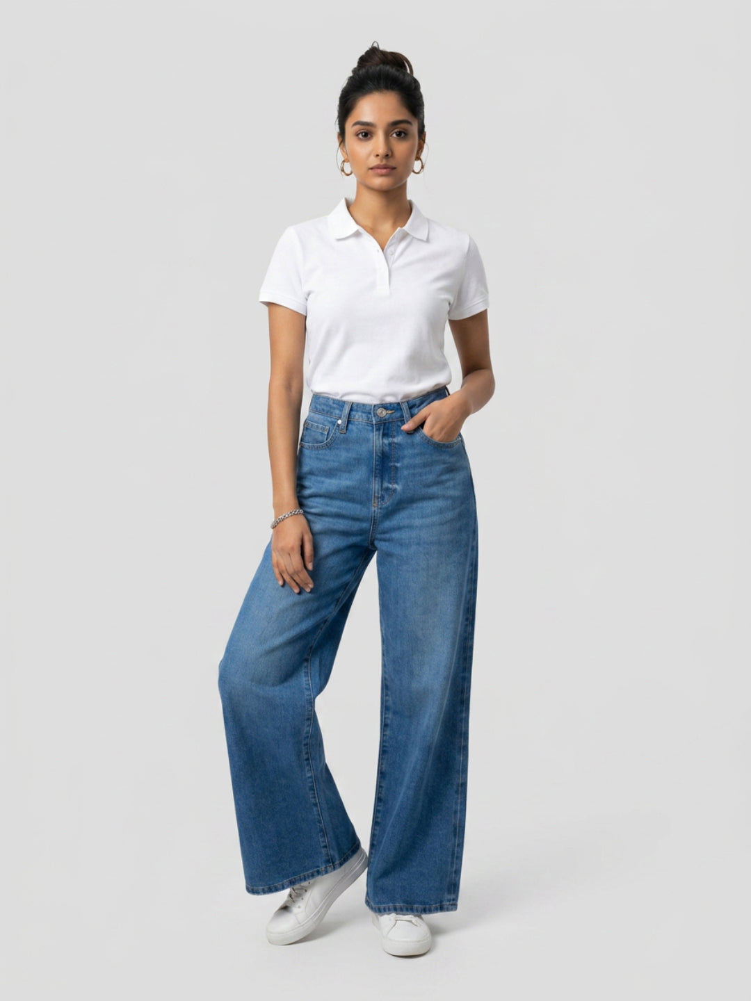 Women Bella Jeans Straight Fit Mid Blue High Rise