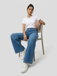 Women Bella Jeans Straight Fit Mid Blue High Rise