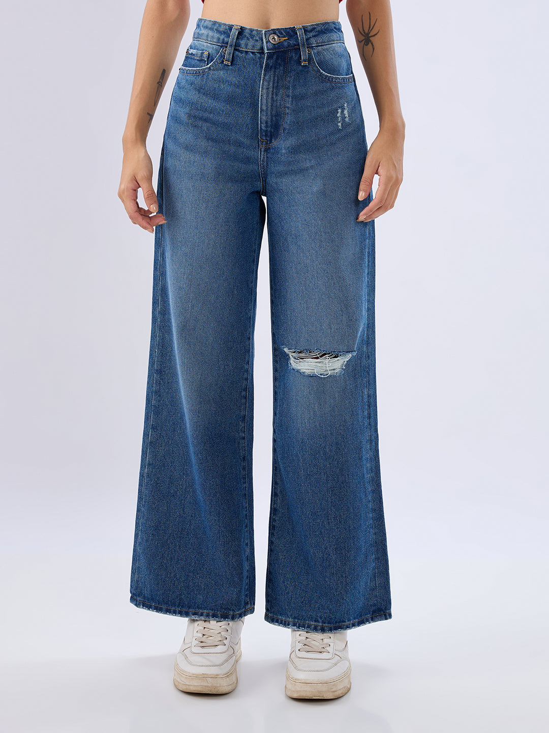 Spykar Vintage Blue Wide Leg High Rise Jeans For Women