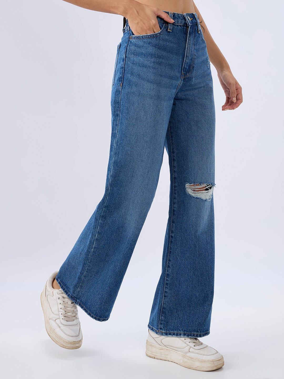 Spykar Vintage Blue Wide Leg High Rise Jeans For Women