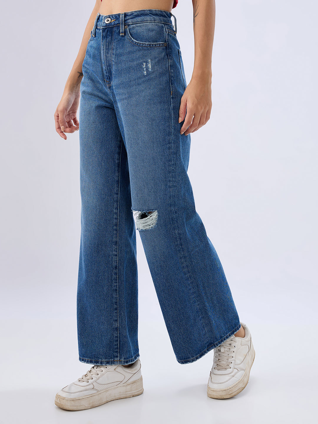 Spykar Vintage Blue Wide Leg High Rise Jeans For Women