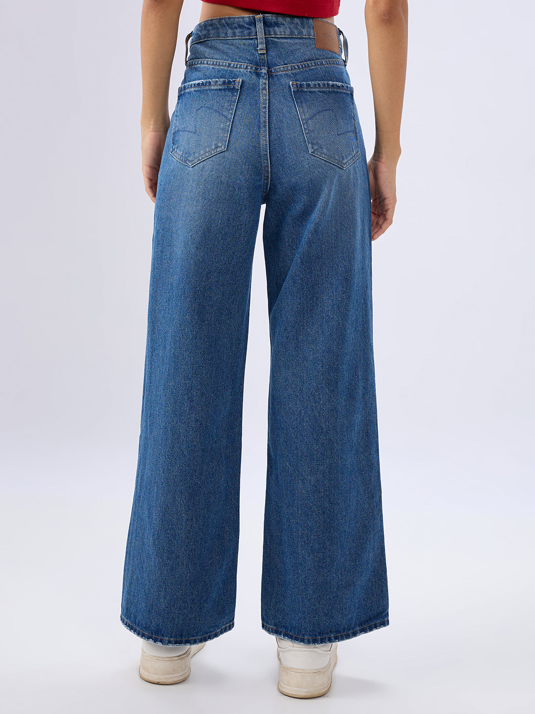 Spykar Vintage Blue Wide Leg High Rise Jeans For Women