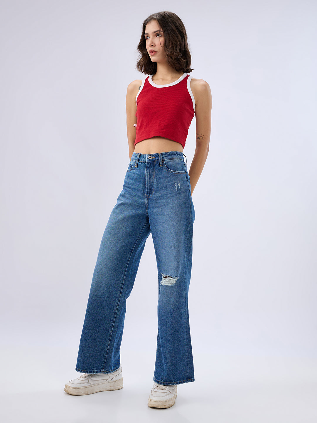 Spykar Vintage Blue Wide Leg High Rise Jeans For Women