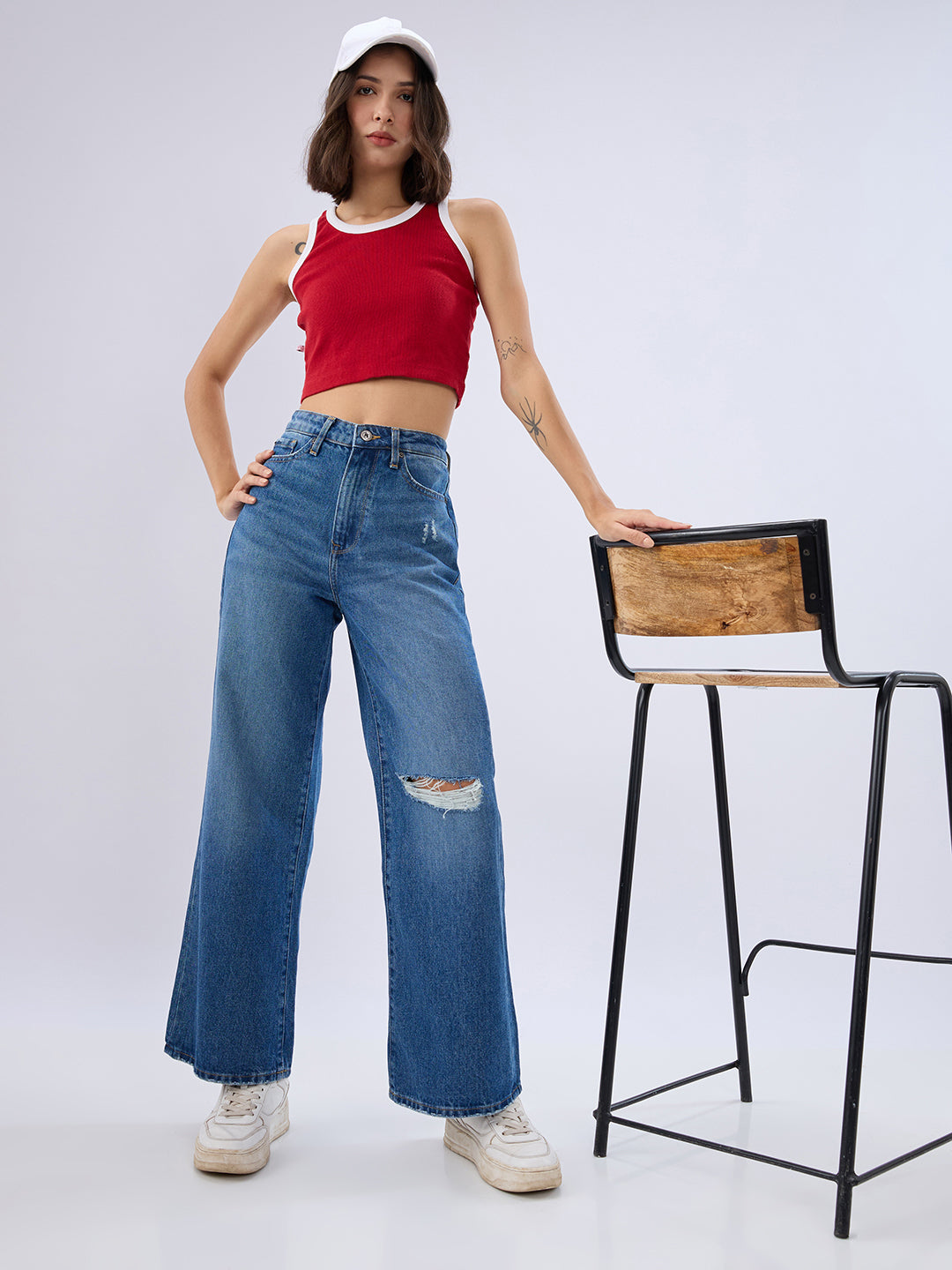 Spykar Vintage Blue Wide Leg High Rise Jeans For Women
