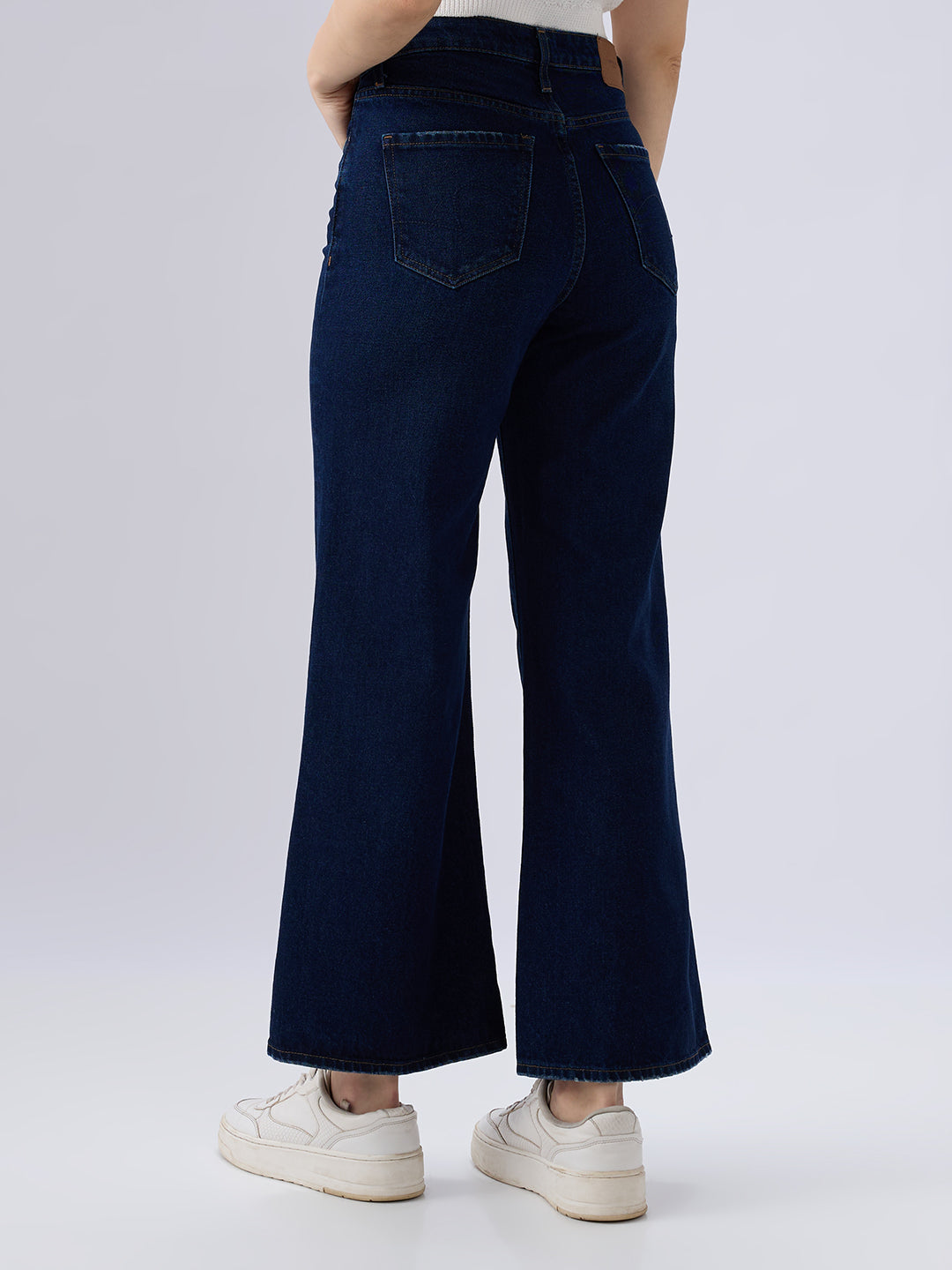 Spykar Dark Blue Wide Leg High Rise Jeans For Women