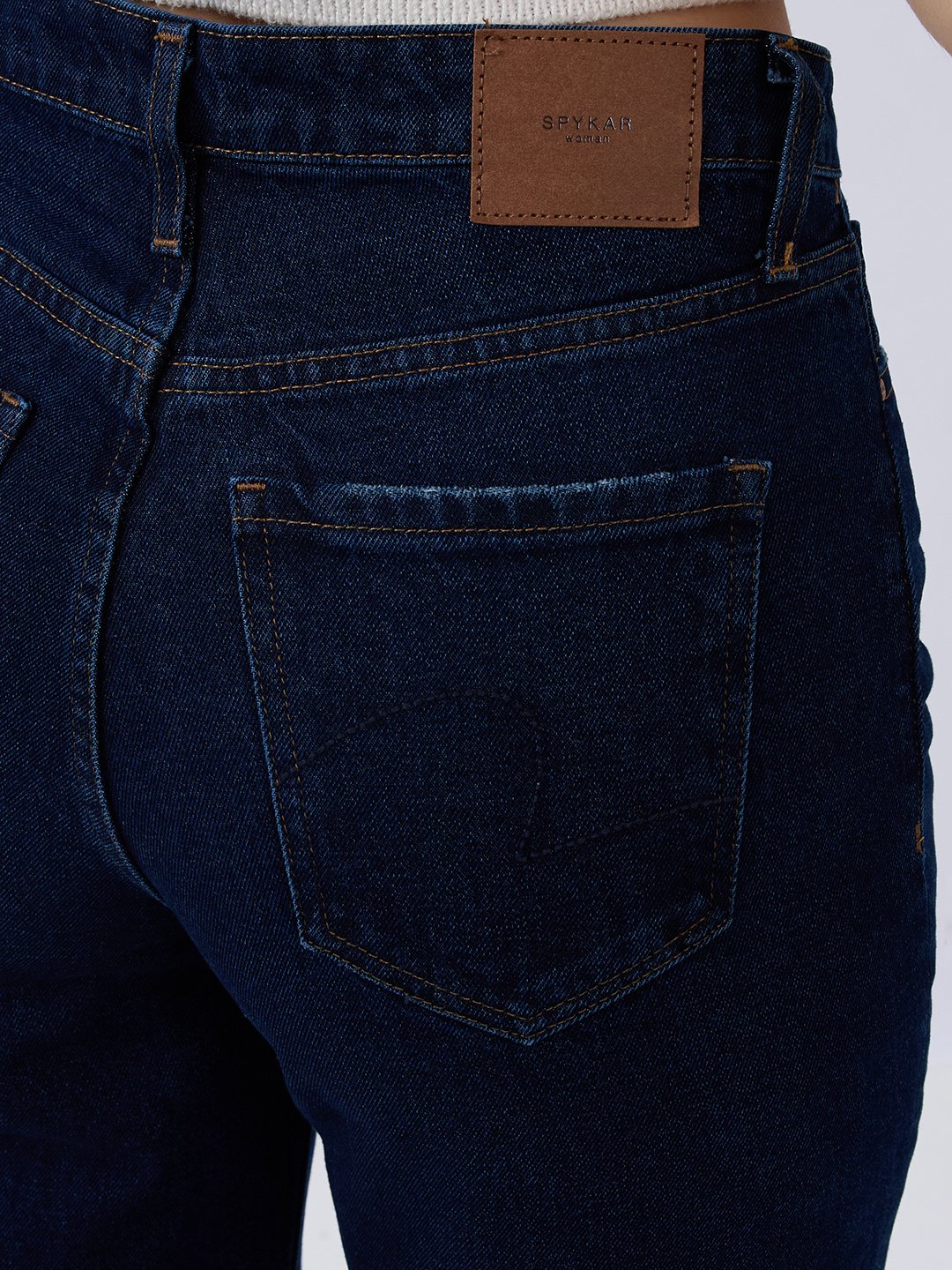 Spykar Dark Blue Wide Leg High Rise Jeans For Women