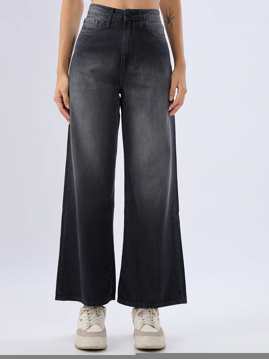 Spykar Black Wide Leg High Rise Jeans For Women