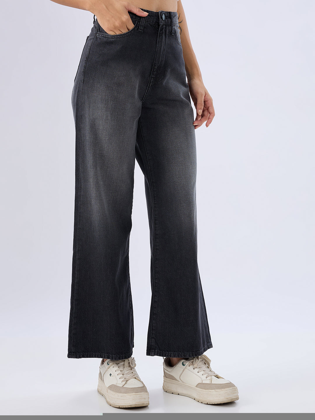 Spykar Black Wide Leg High Rise Jeans For Women