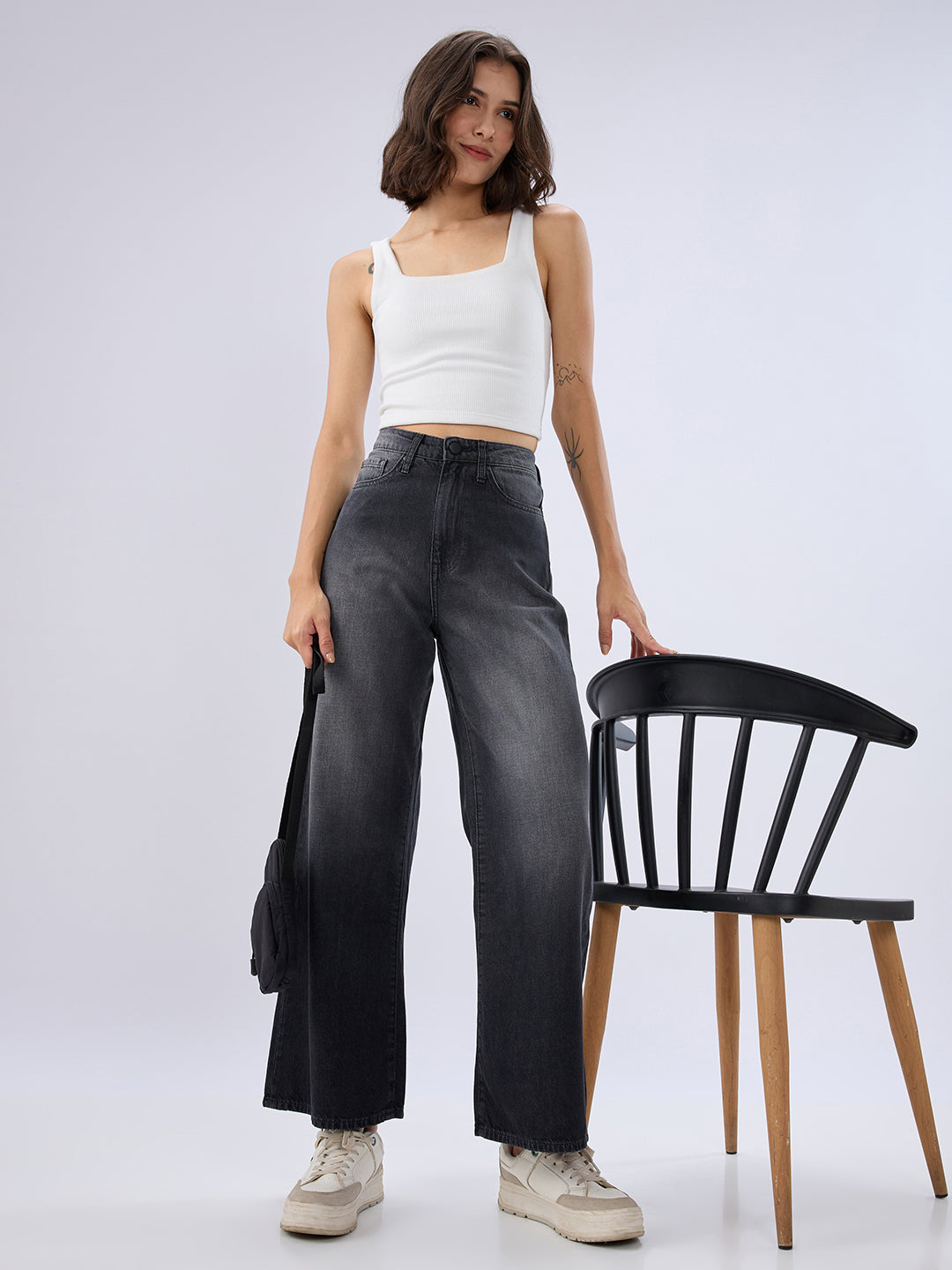 Women Jeans Wide Leg Black High Rise