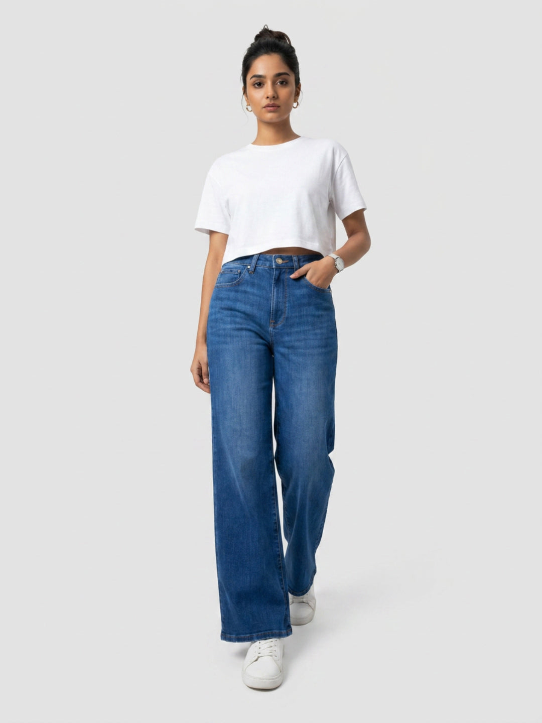 Women Bella-Wide Jeans Wide Leg Mid Blue High Rise