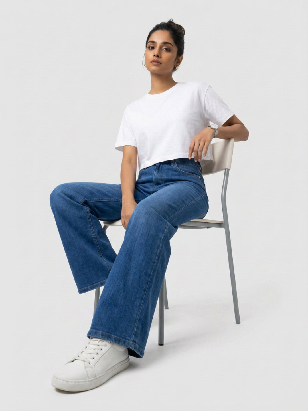 Women Bella-Wide Jeans Wide Leg Mid Blue High Rise