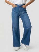 Women Bella-Wide Jeans Wide Leg Mid Blue High Rise