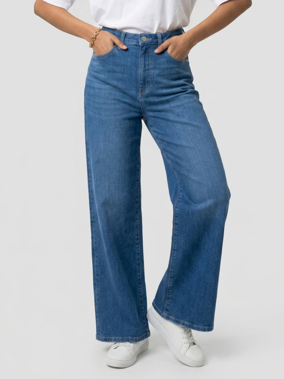 Women Bella-Wide Jeans Wide Leg Mid Blue High Rise