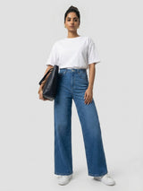 Women Bella-Wide Jeans Wide Leg Mid Blue High Rise