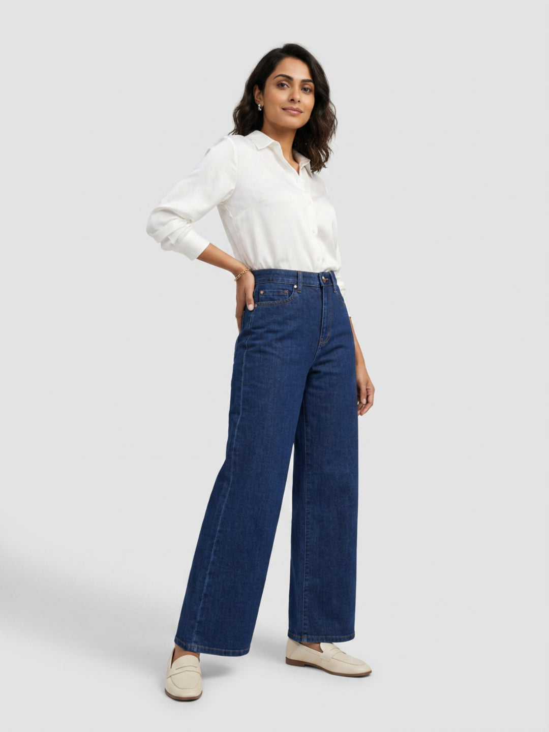 Women Bella-Wide Jeans Wide Leg Dark Blue High Rise