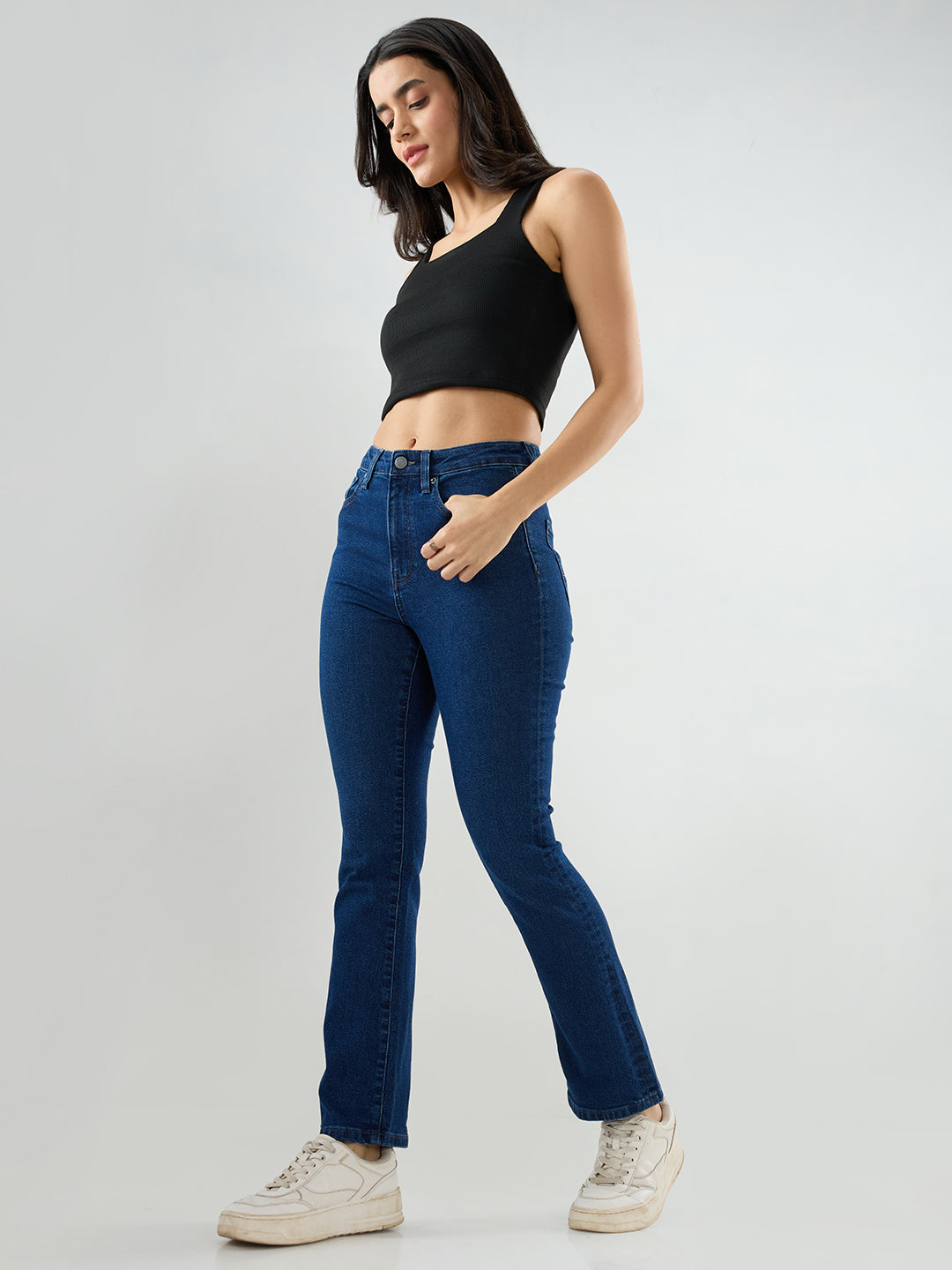 Women Elissa Jeans Boot Cut Fit Dark Blue High Rise