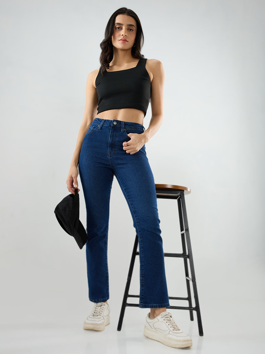 Women Elissa Jeans Boot Cut Fit Dark Blue High Rise