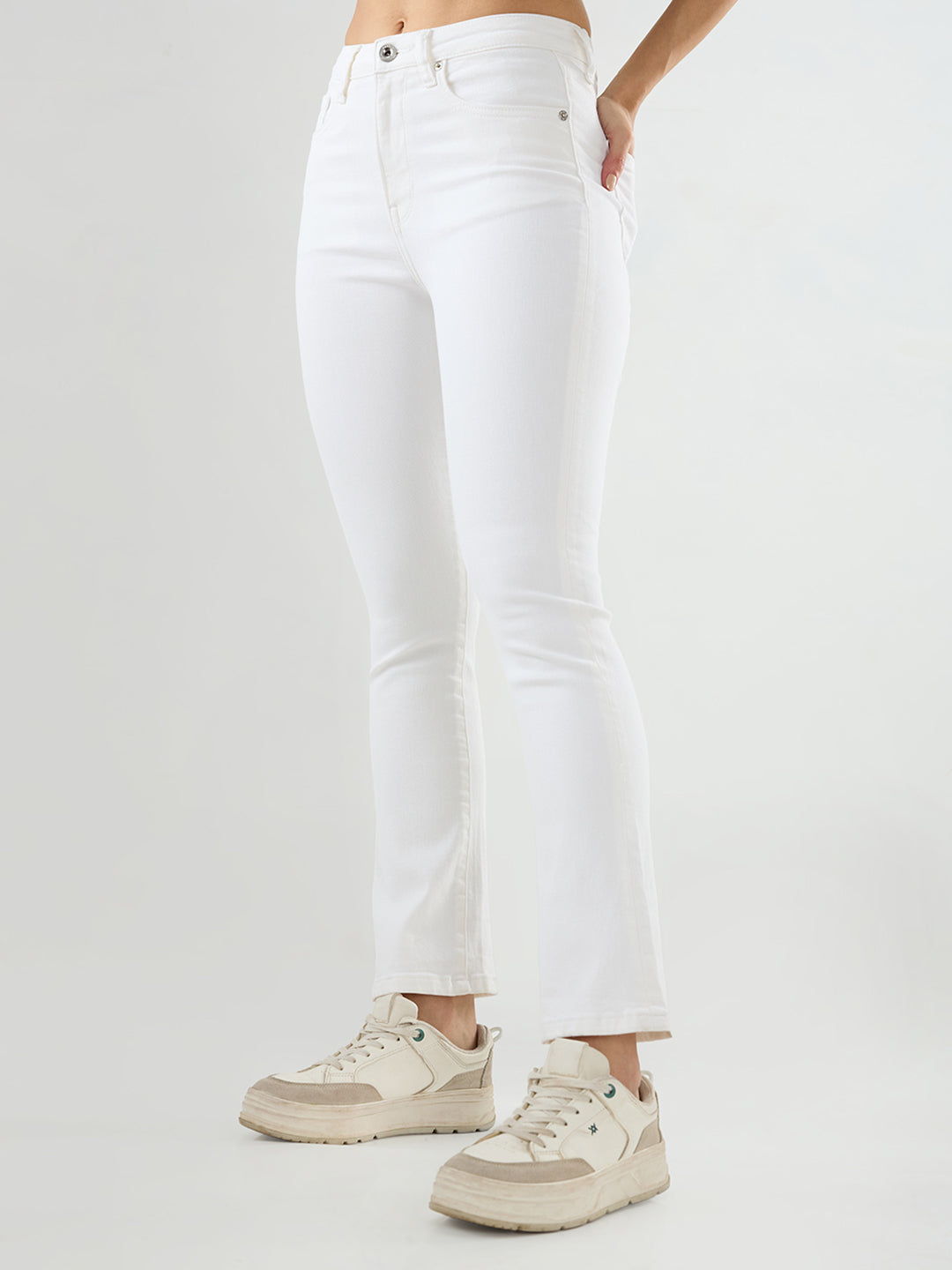 Women Elissa Jeans Boot Cut Fit White High Rise