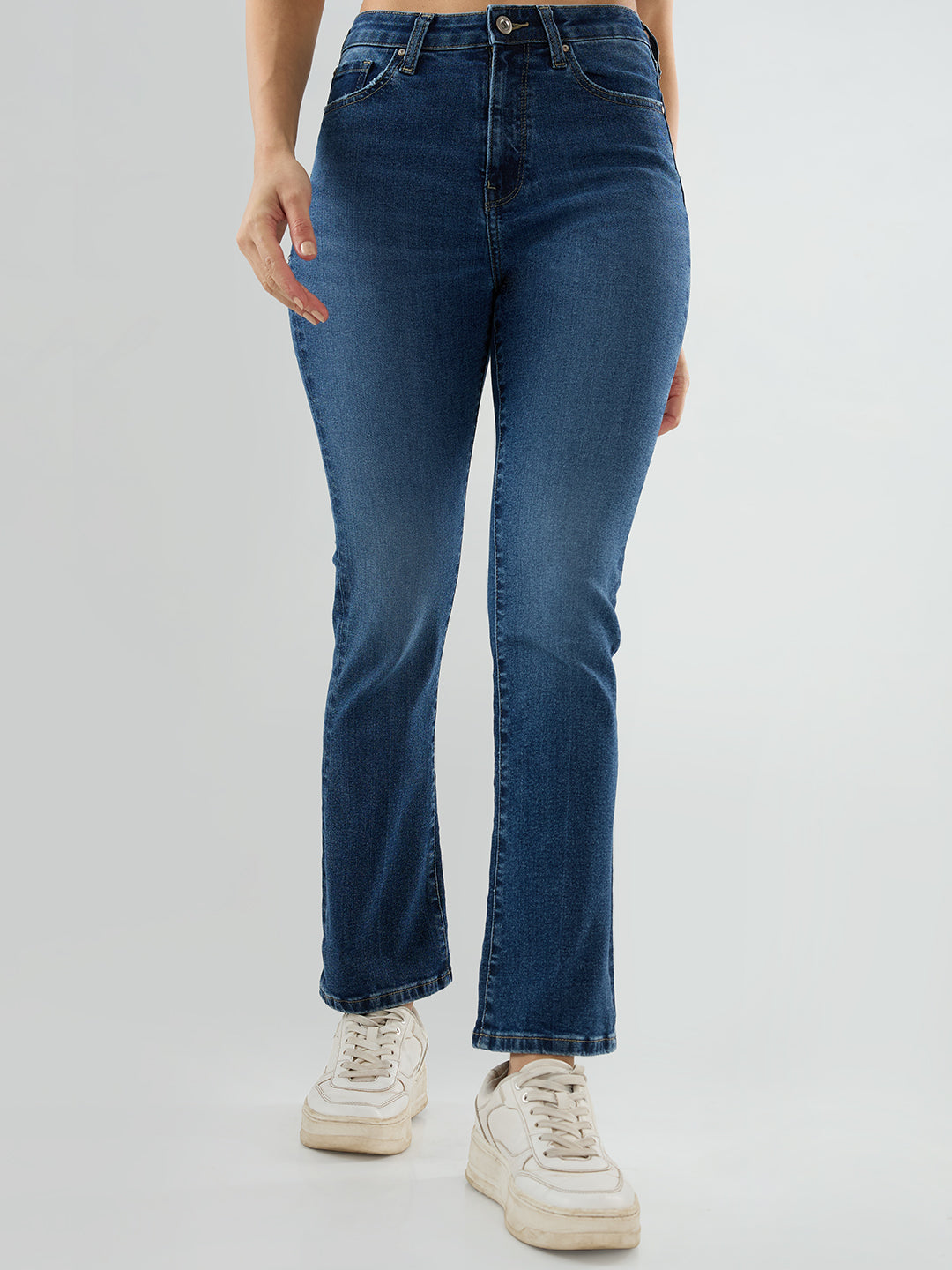 Women Elissa Jeans Boot Cut Fit Mid Blue High Rise