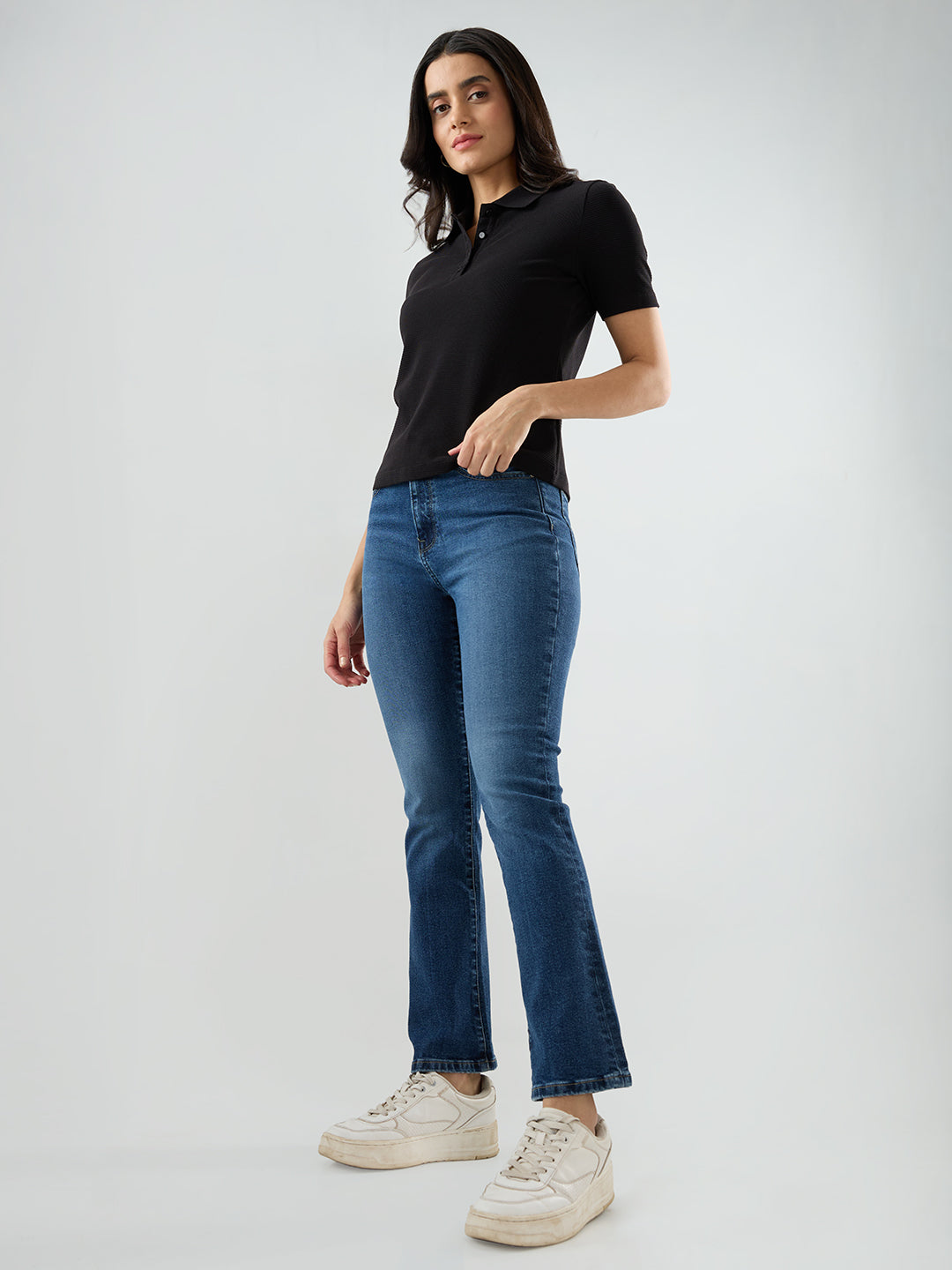 Women Elissa Jeans Boot Cut Fit Mid Blue High Rise