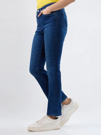 Women Jeans Boot Cut Fit Dark Blue High Rise