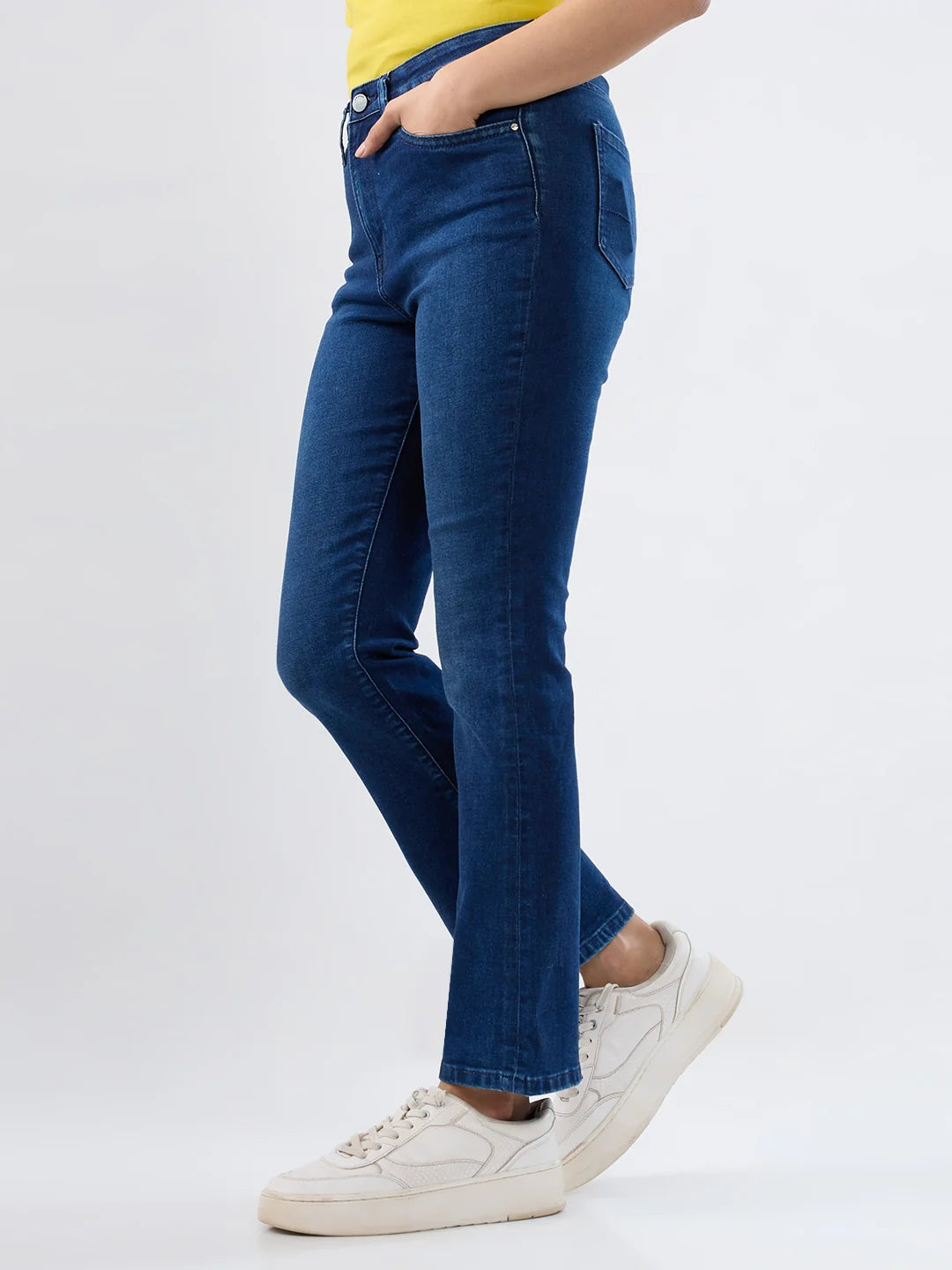 Women Jeans Boot Cut Fit Dark Blue High Rise
