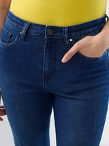 Women Jeans Boot Cut Fit Dark Blue High Rise