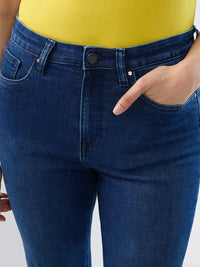 Women Jeans Boot Cut Fit Dark Blue High Rise