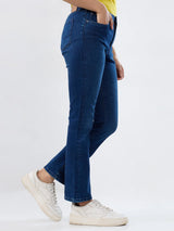 Women Jeans Boot Cut Fit Dark Blue High Rise