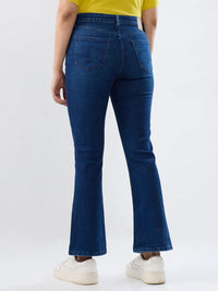 Women Jeans Boot Cut Fit Dark Blue High Rise