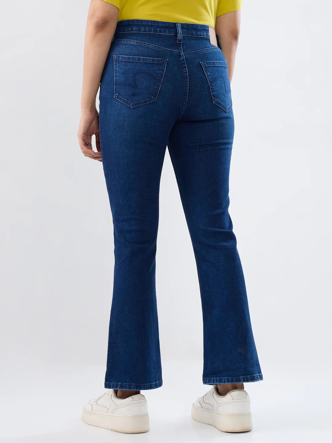 Women Jeans Boot Cut Fit Dark Blue High Rise