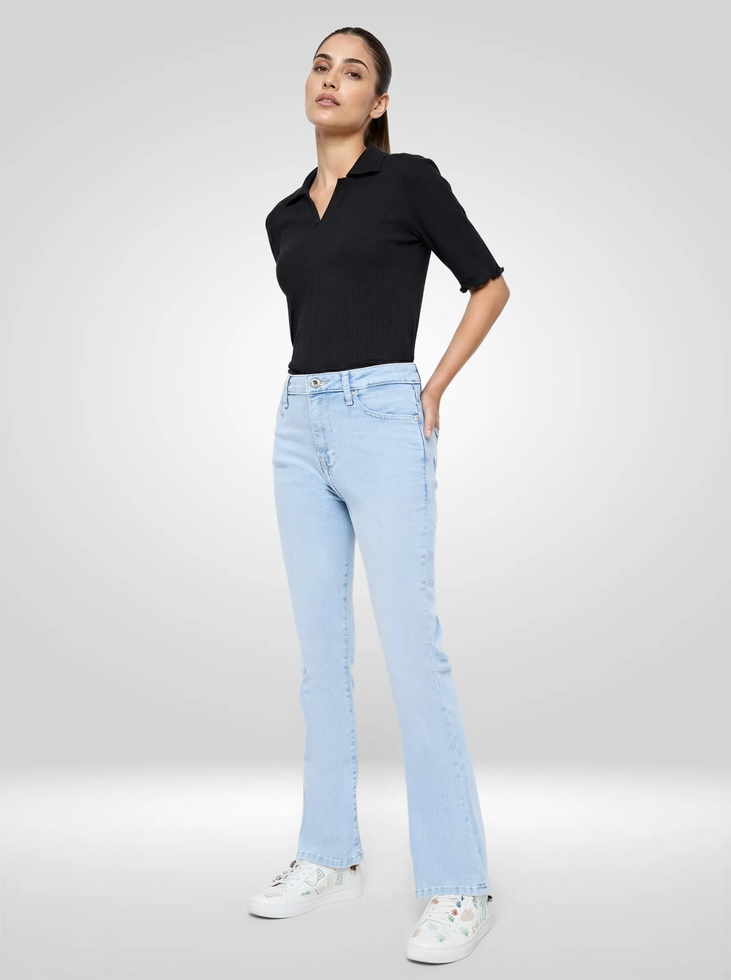 Women Elissa Jeans Boot Cut Fit Ice Blue High Rise
